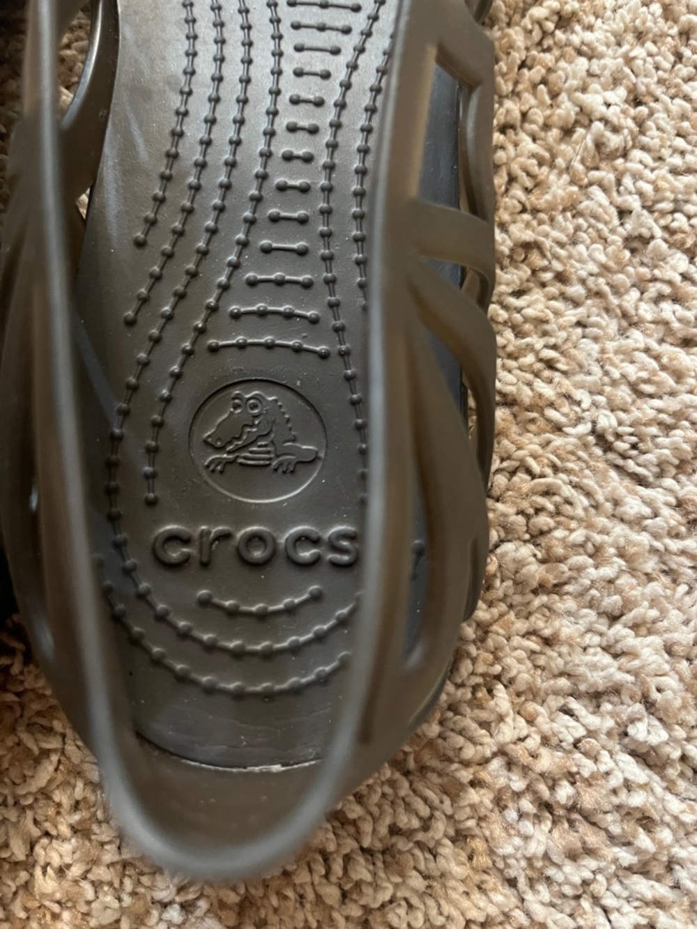 CROCS Women's Olive Gray Laser-Cut Open-Toe Flats - Picture 2 of 4